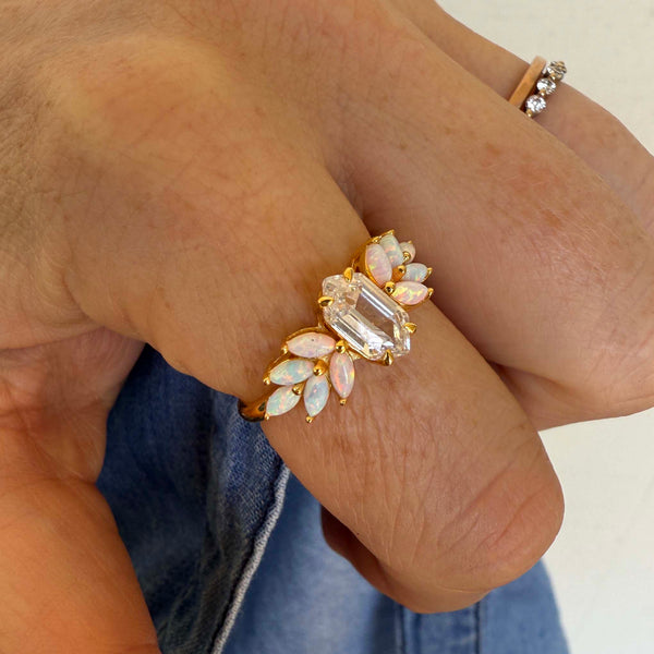 Pink Opal Ombre and Topaz Lotus Ring - La Kaiser