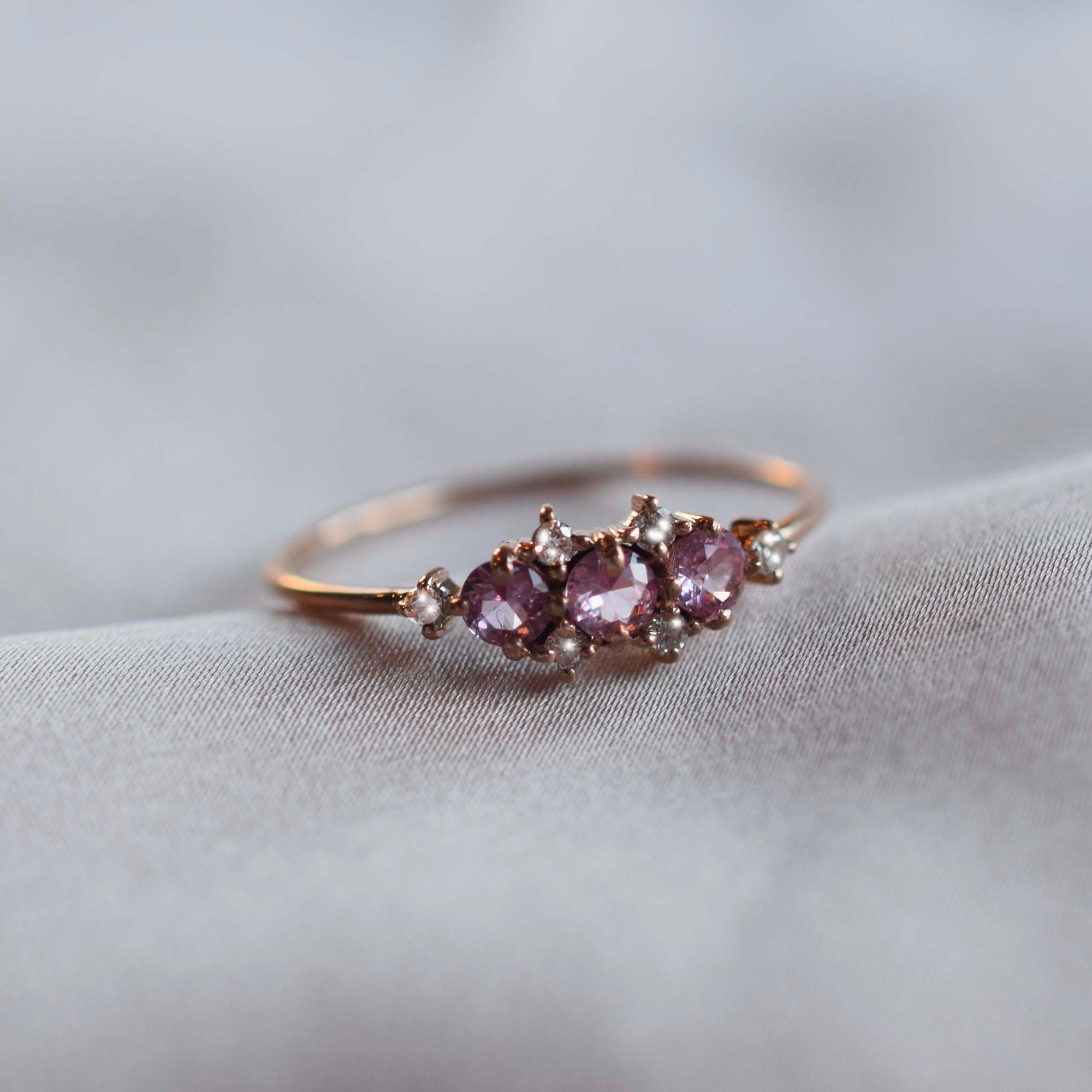 14kt Rose Gold Pink Sapphire & Diamond Cluster ring
