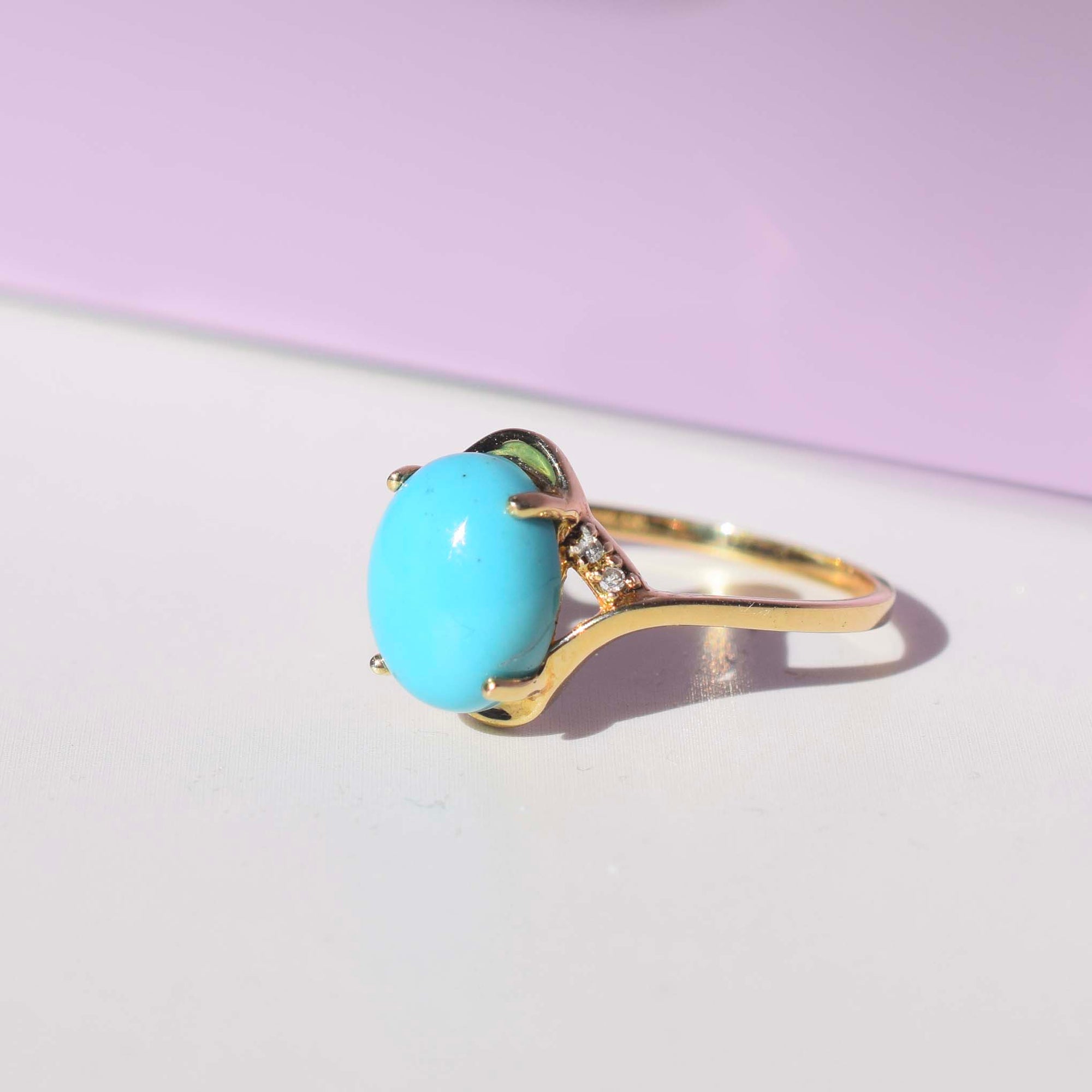 14kt Turquoise & Diamond Lune Ring