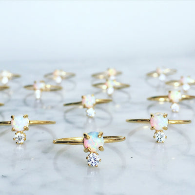 Double Dose Gold Ring (opal and diamond)
