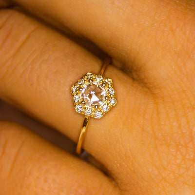 14kt Gold Rose Cut Moissanite & Diamond Victorian Belle Ring