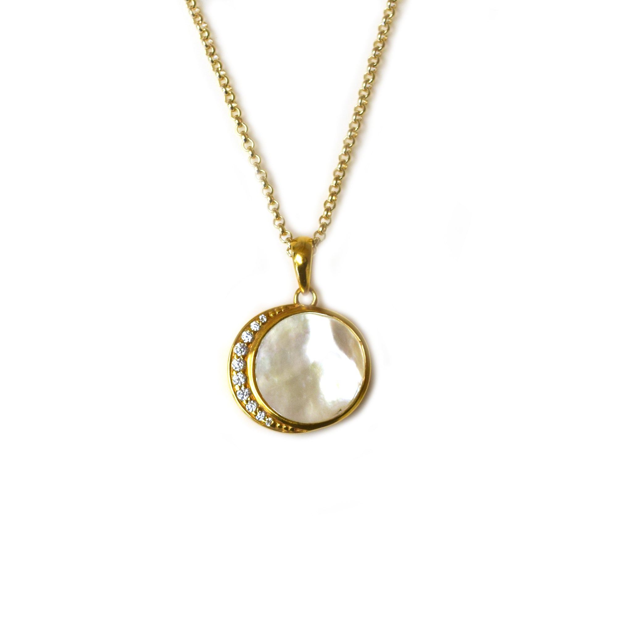 Mother Of Pearl and Diamond Moon Phase Pendant