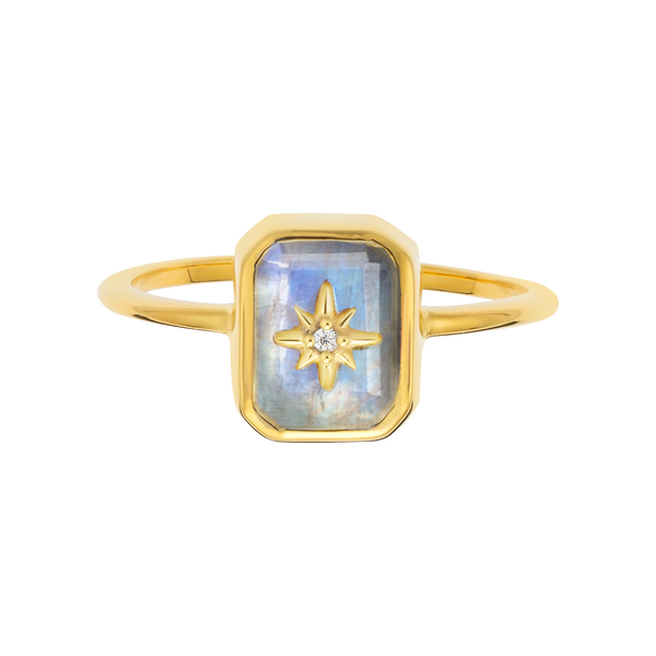 Wish Upon A Star Rainbow Moonstone & Faux Diamond Ring - La Kaiser