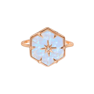 Rose Gold Star Studded Rainbow Moonstone Ring