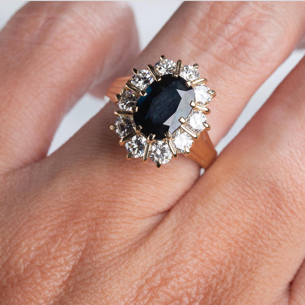 Vintage Midnight Blue Sapphire Diamond Montreux Ring La Kaiser