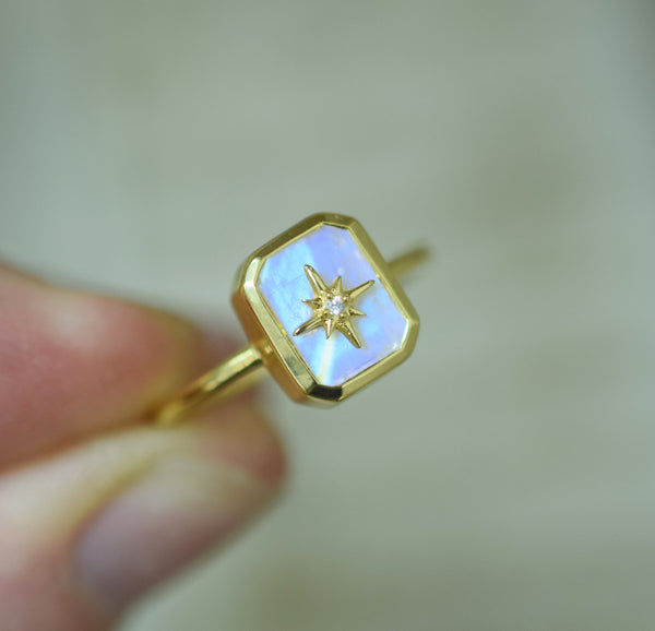Wish Upon A Star Rainbow Moonstone & Faux Diamond Ring - La