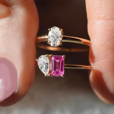 14kt Gold Pink Sapphire & Topaz Moi and Toi Ring