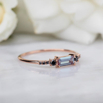 9kt Gold Alexandrite & Black Diamond Stormy Sky Ring