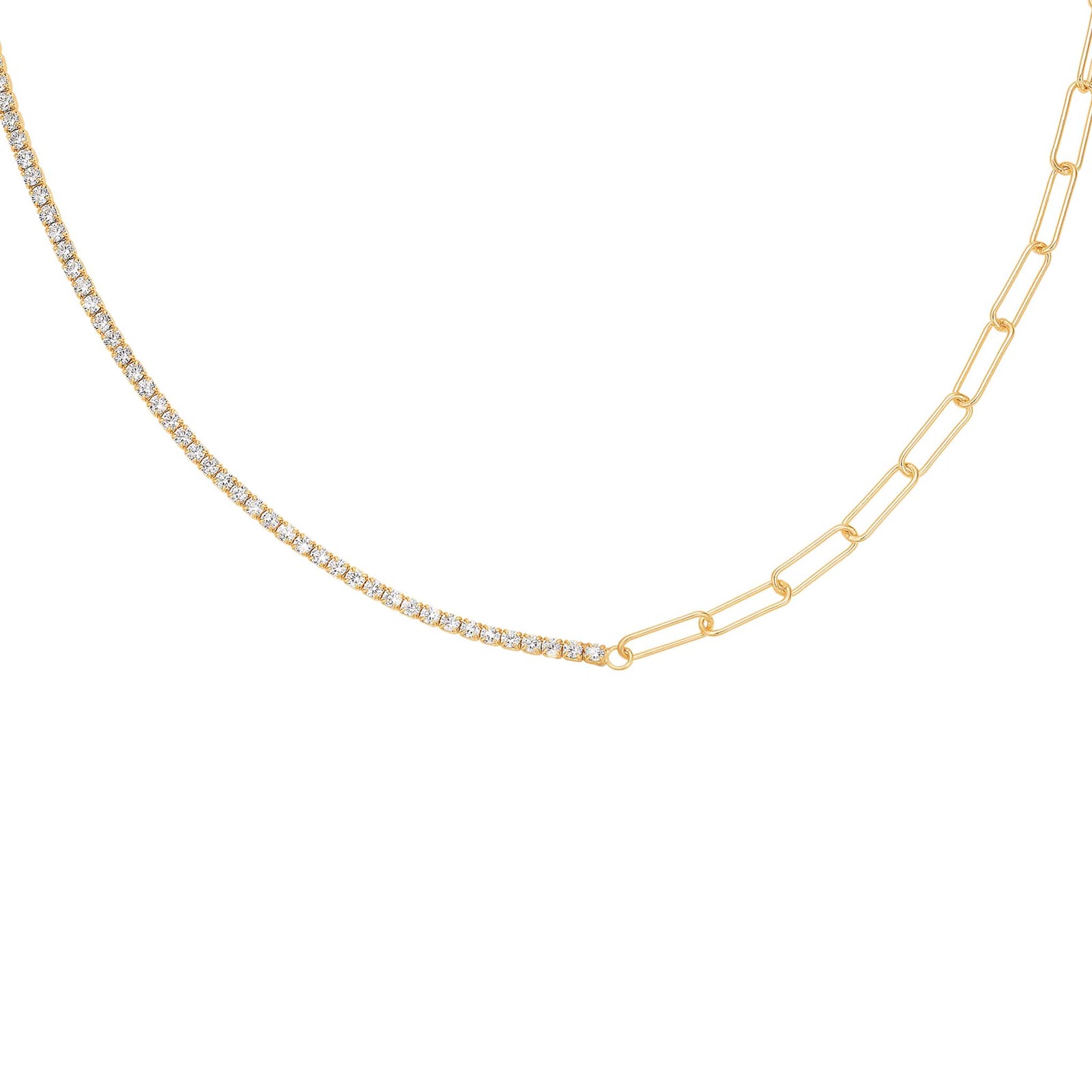 Half and Half Paper Clip Tennis Necklace