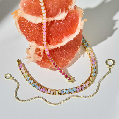 Pink Opal Ombre Heart and Heart Tennis Bracelet