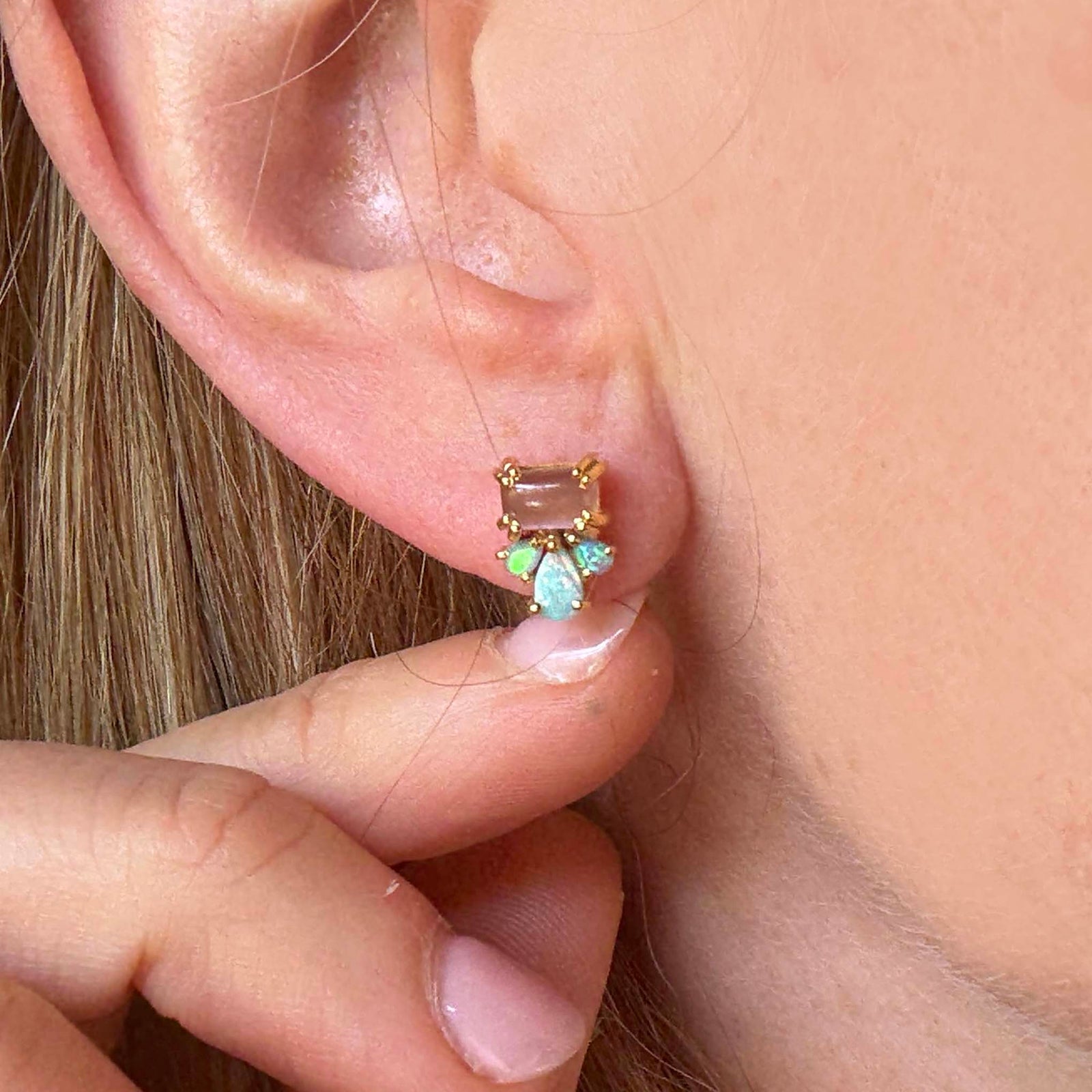 Cats Eye Moonstone & Opal Empress Studs