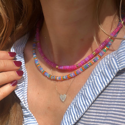 Pink Ethiopian Opal Beaded Cancun Necklace