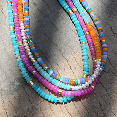 Pink Ethiopian Opal Beaded Cancun Necklace