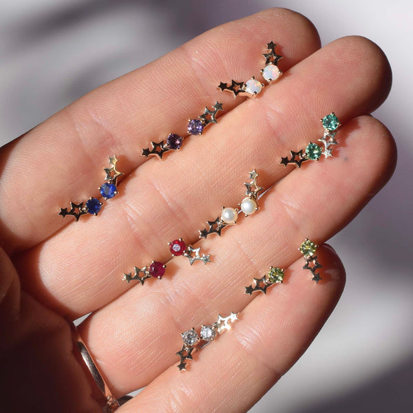 18K Gold Plated Set of 5 Gemstone Celestial Single Stud Earrings main image 0