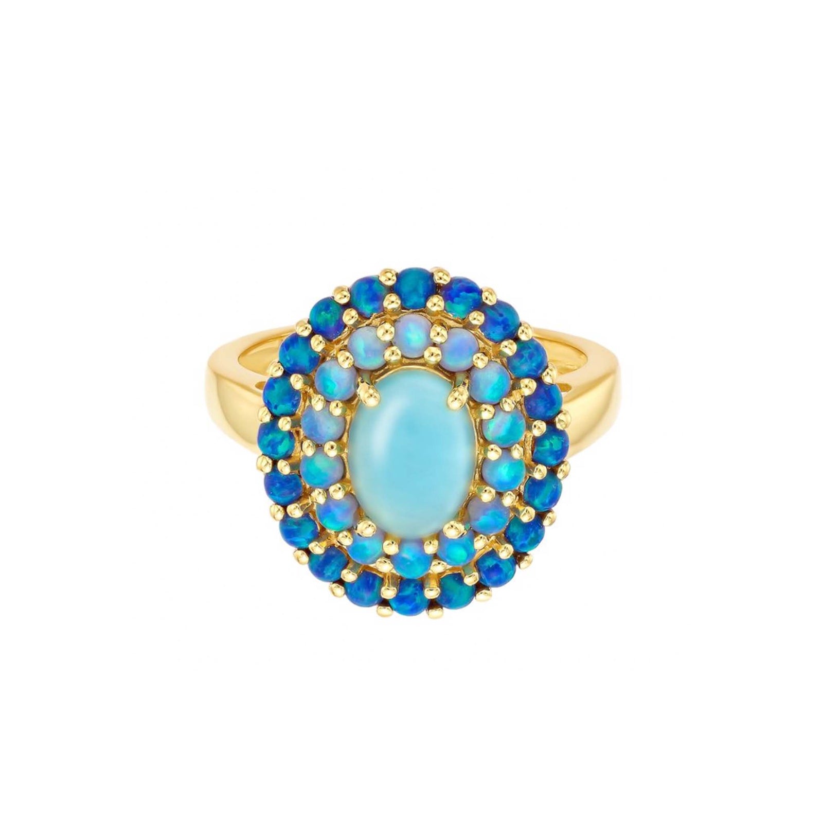 Blue Cats Eye Opal Ombre Vintage Crown Ring