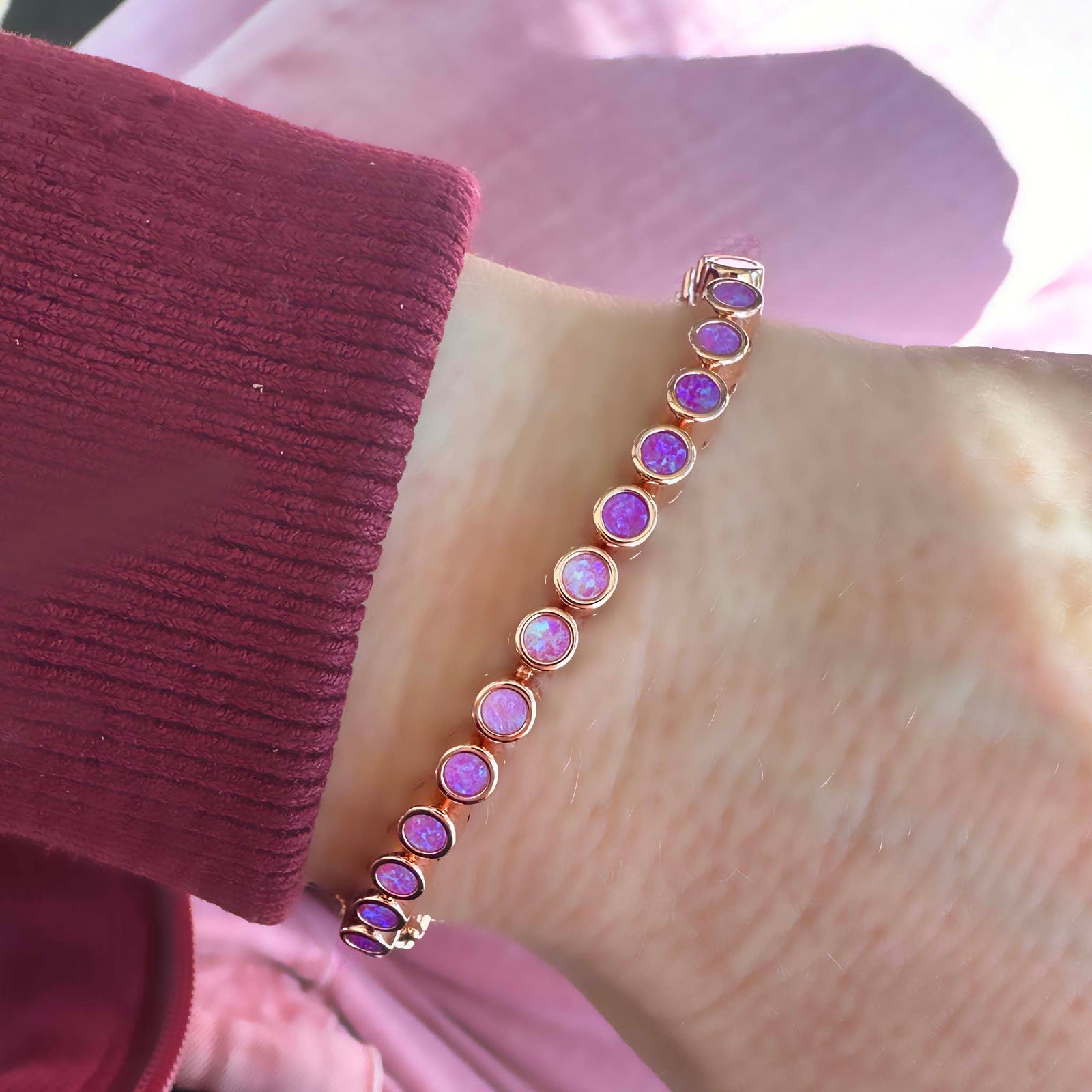 Rose Gold Pink Opal Ombre Tennis Bracelet