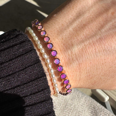 Rose Gold Pink Opal Ombre Tennis Bracelet
