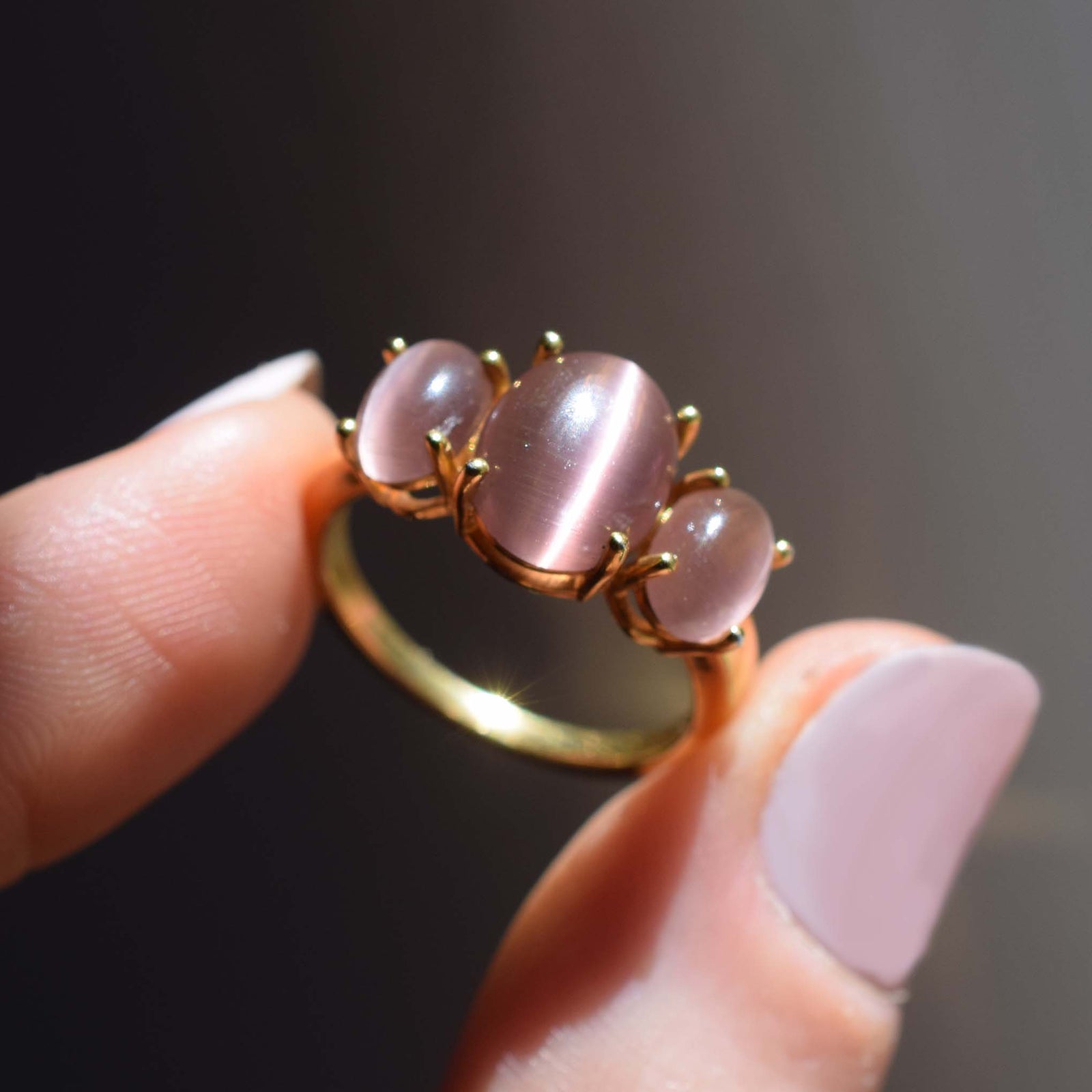 Sand Pink Cats Eye Gum Drop Ring