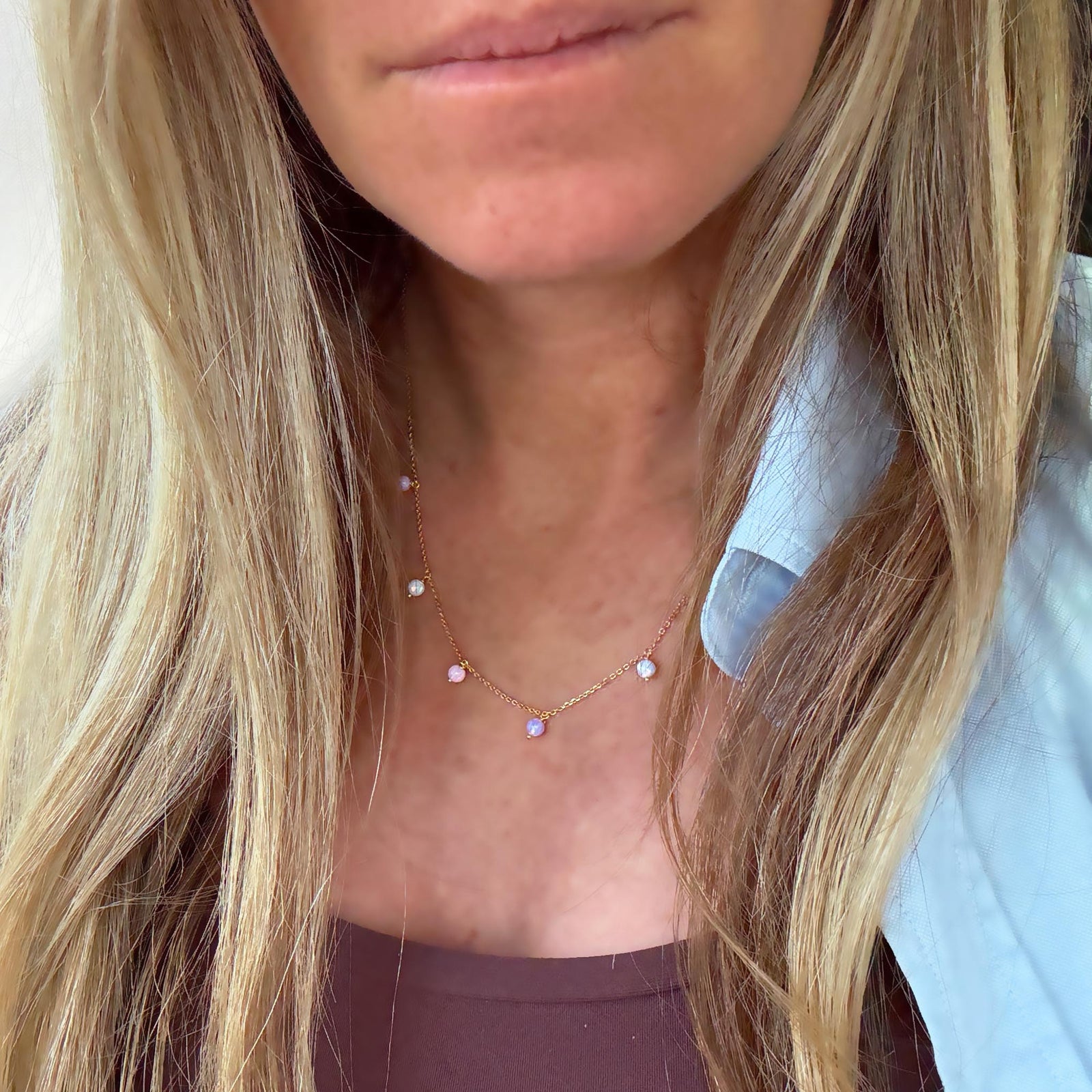 Cotton Candy Opal Droplet Necklace