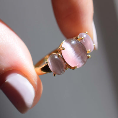 Sand Pink Cats Eye Gum Drop Ring