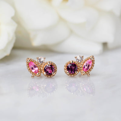 14kt Gold Topaz and Rhodolite Garnet Cluster Studs