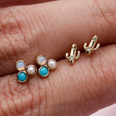 14kt Gold Pastel Hue Trio Studs