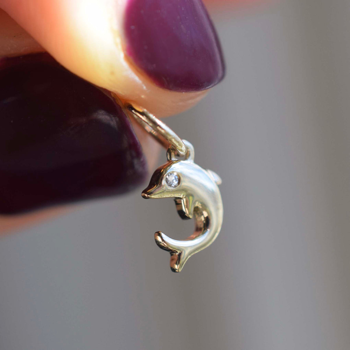 14kt Gold Diamond Dolphin Charm