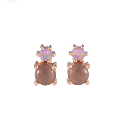 Cat's Eye Moonstone & Opal Droplet Studs