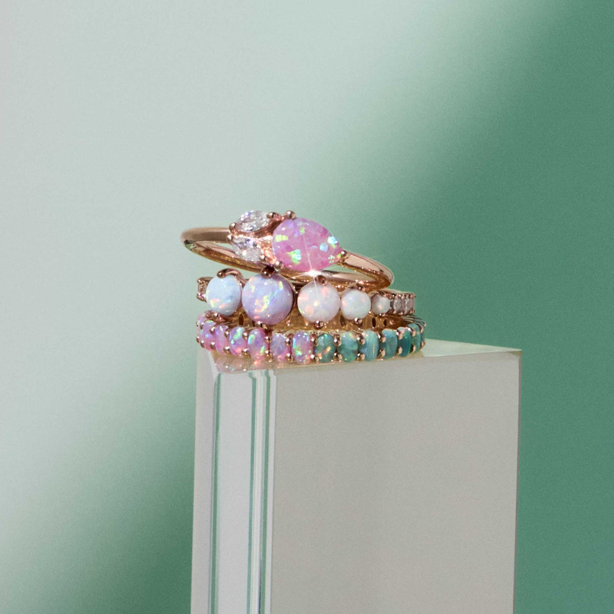 Rose Gold Pink Opal Leaflet Ring