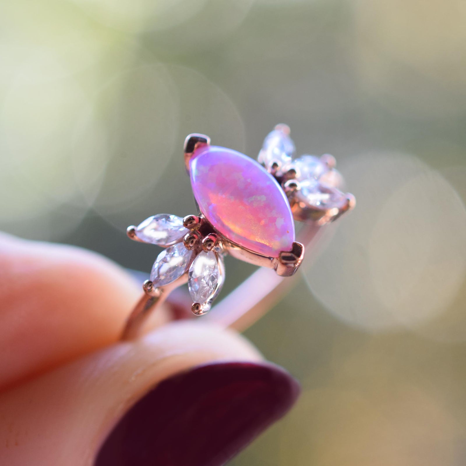 Rose Gold Pink Opal Firefly Ring