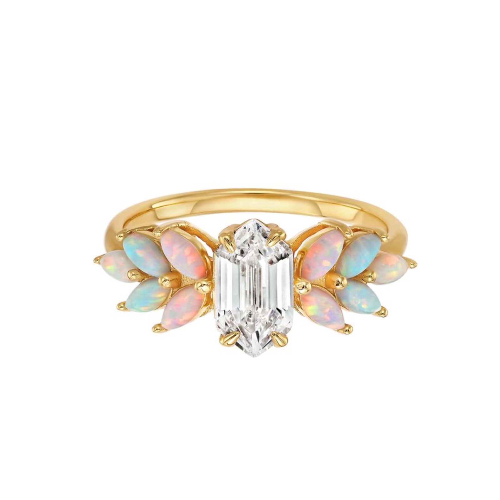 Pink Opal Ombre and Topaz Lotus Ring