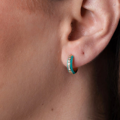 Teal Enamel & Diamond Huggies