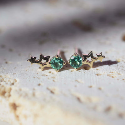 Solid Gold Celestial Birthstone Stud Earrings