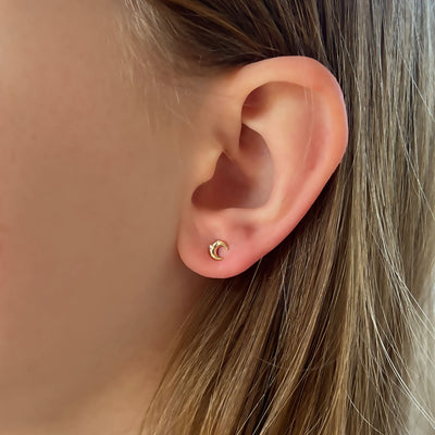 14kt Gold Diamond Half Crescent Moon Studs