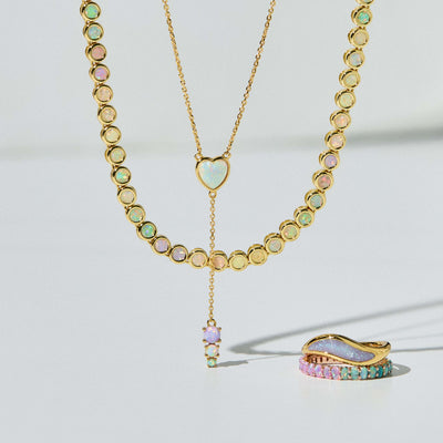 Pastel Opal Heart Lariat