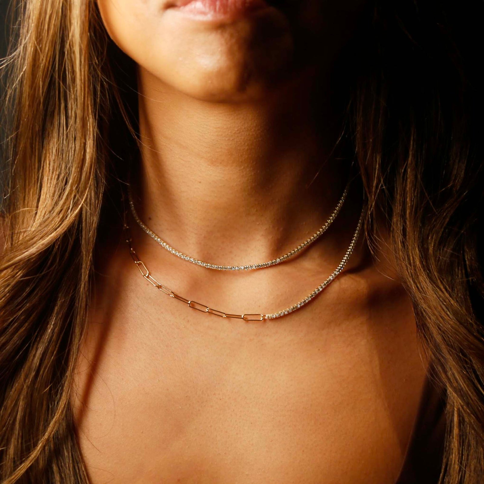 Half and Half Paper Clip Tennis Necklace