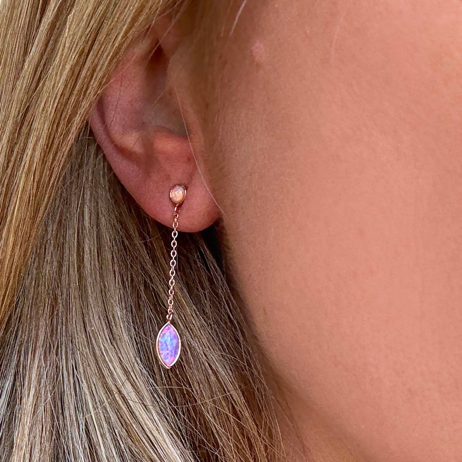 Rose Gold Opal Dew Drop Studs