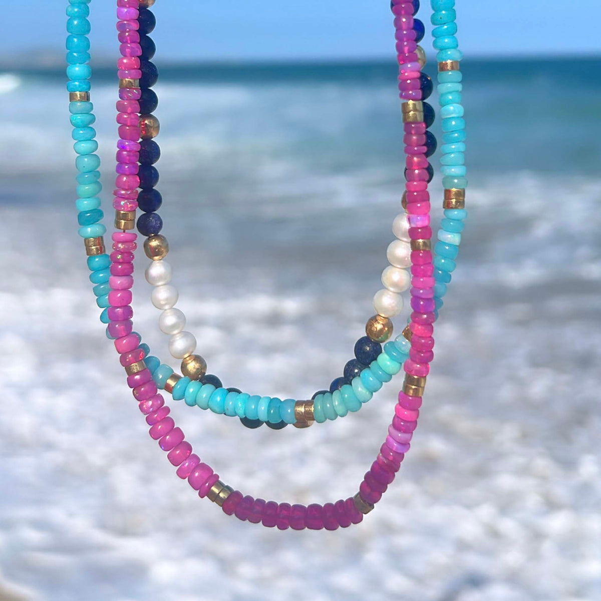Pink Ethiopian Opal Beaded Cancun Necklace