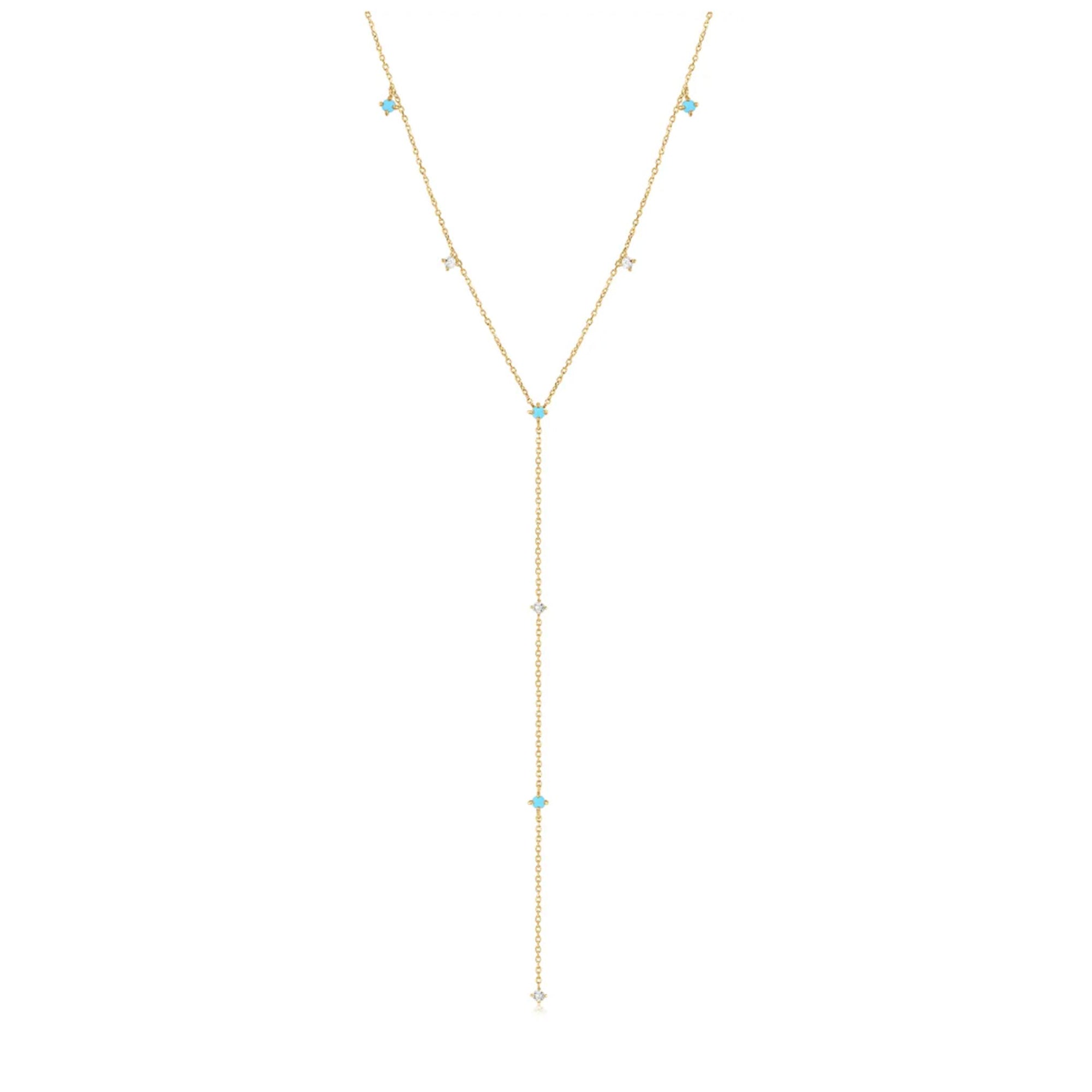 14kt Turquoise and Topaz Whispers Lariat