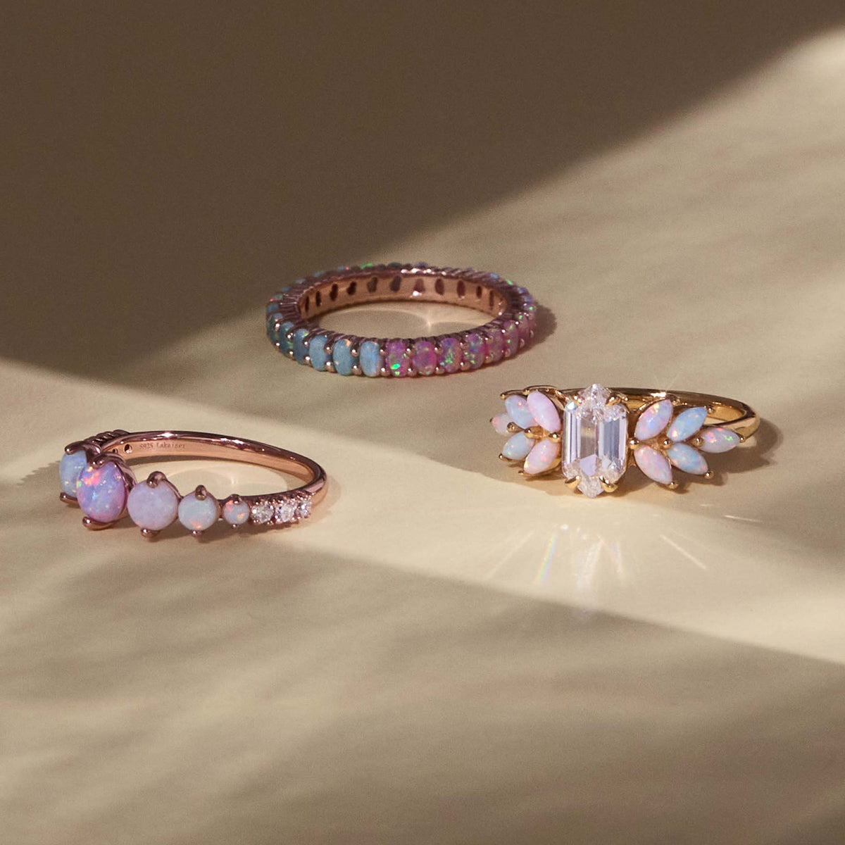 Pink Opal Ombre and Topaz Lotus Ring