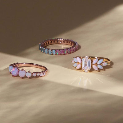 Pink Opal Ombre and Topaz Lotus Ring