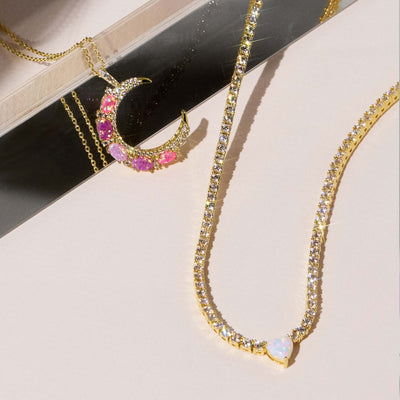Pink Opal Crescent Moon Pendant