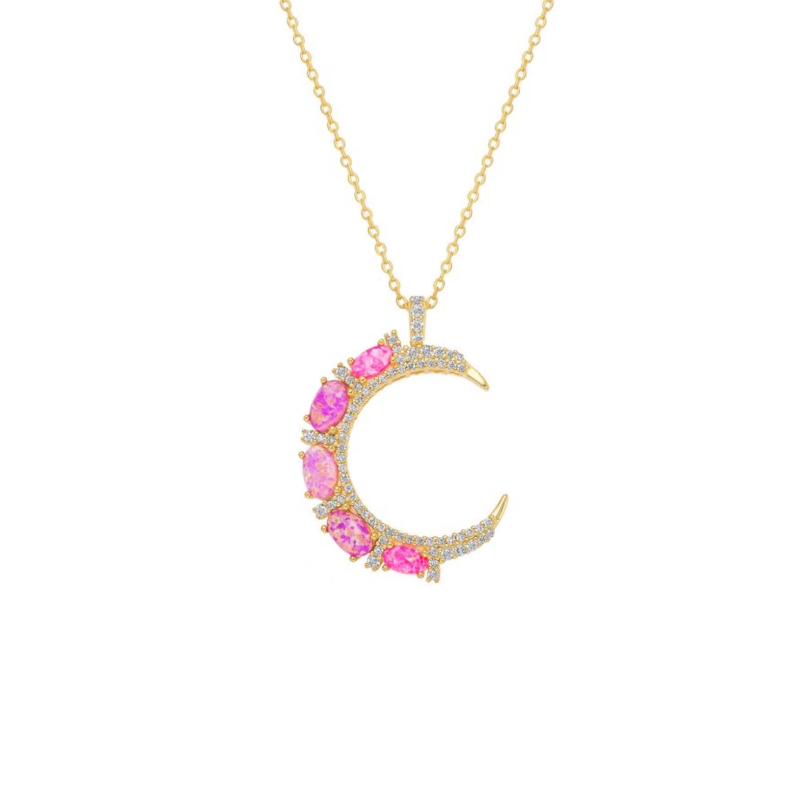 Pink Opal Crescent Moon Pendant