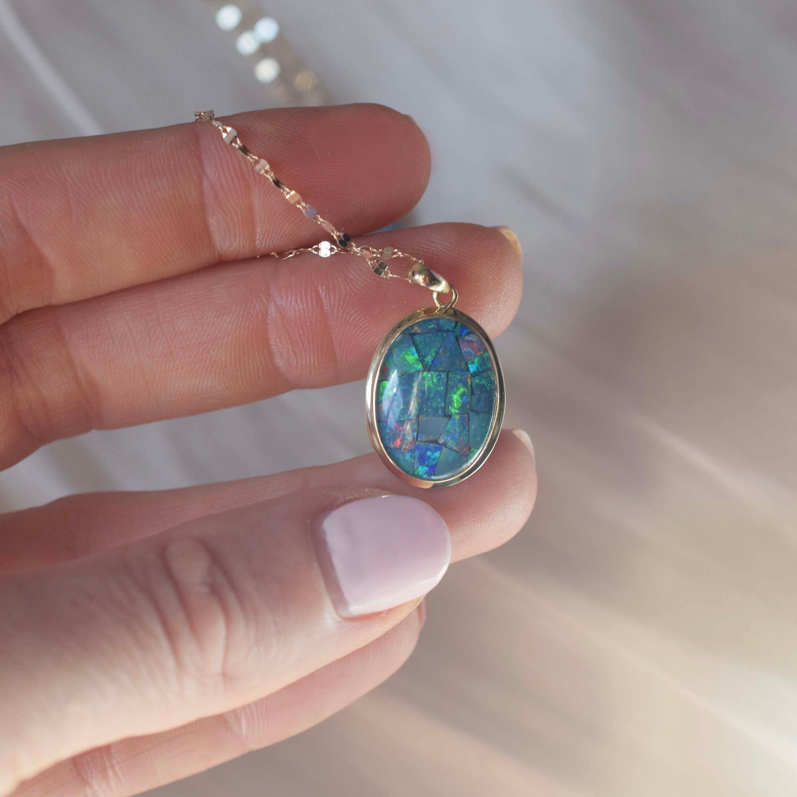 14kt Gold Mosaic Opal Shimmer Pendant