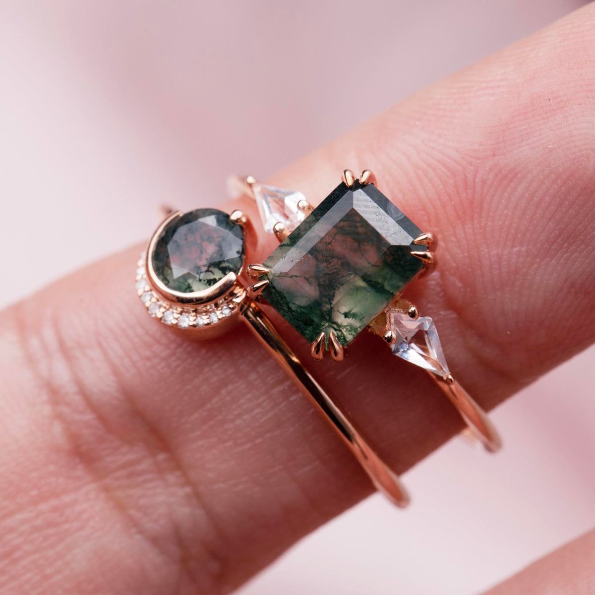 9kt Rose Gold Moss Agate & Topaz Annabelle Ring