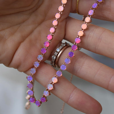 Rose Gold Pink Firefly Tennis Necklace