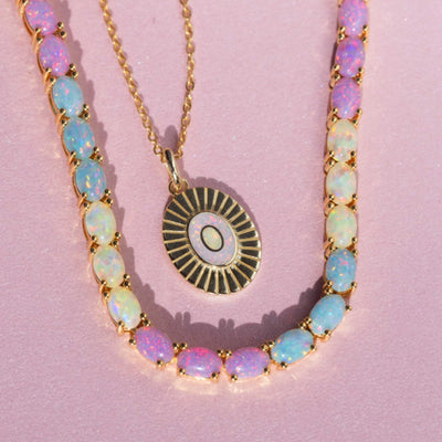 Opal Inlay Art Deco Pendant