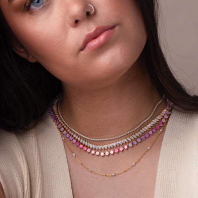 Rose Gold Pink Firefly Tennis Necklace