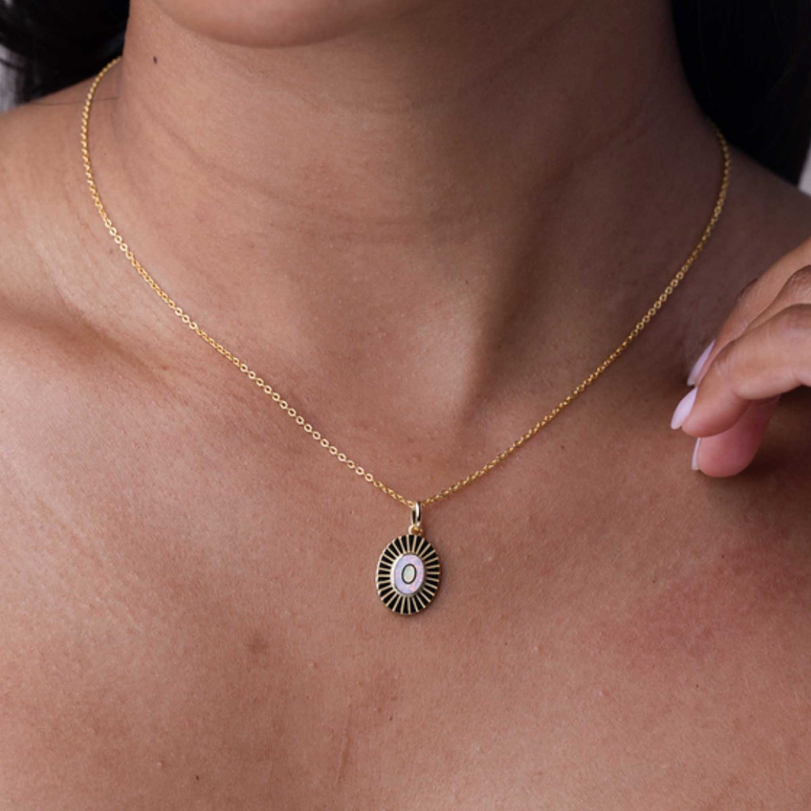 Opal Inlay Art Deco Pendant