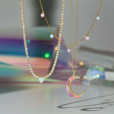 Pink Opal Crescent Moon Pendant